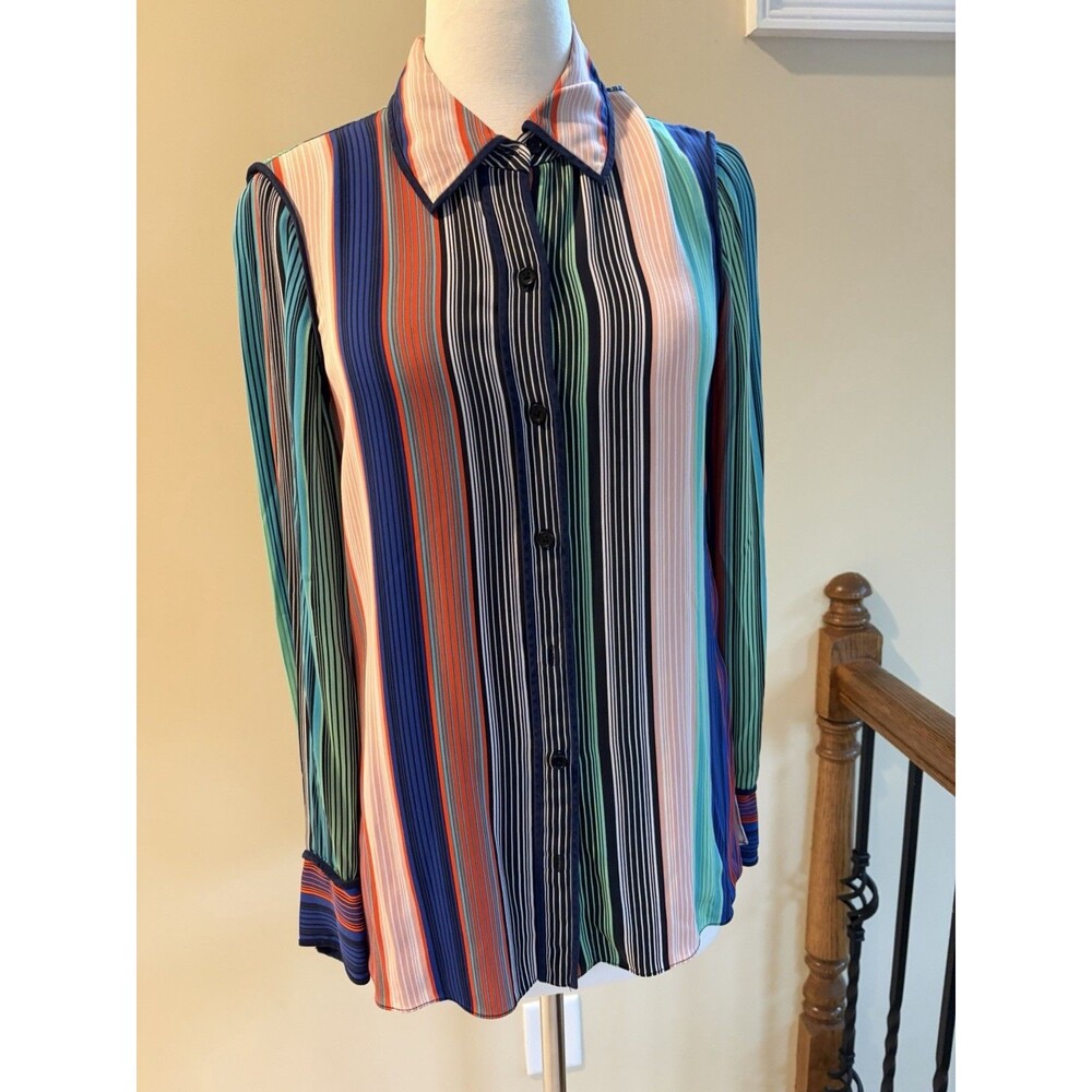 Diane Von Furstenberg Silk Blouse Multicolor Long Sleeves Size 6